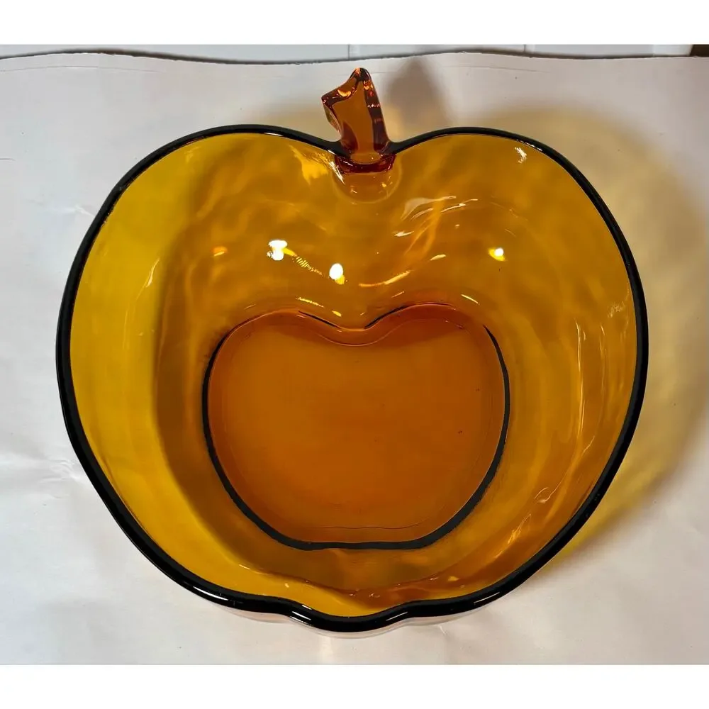 Vintage Hazel Atlas 10” Amber Glass Apple Serving Bowl